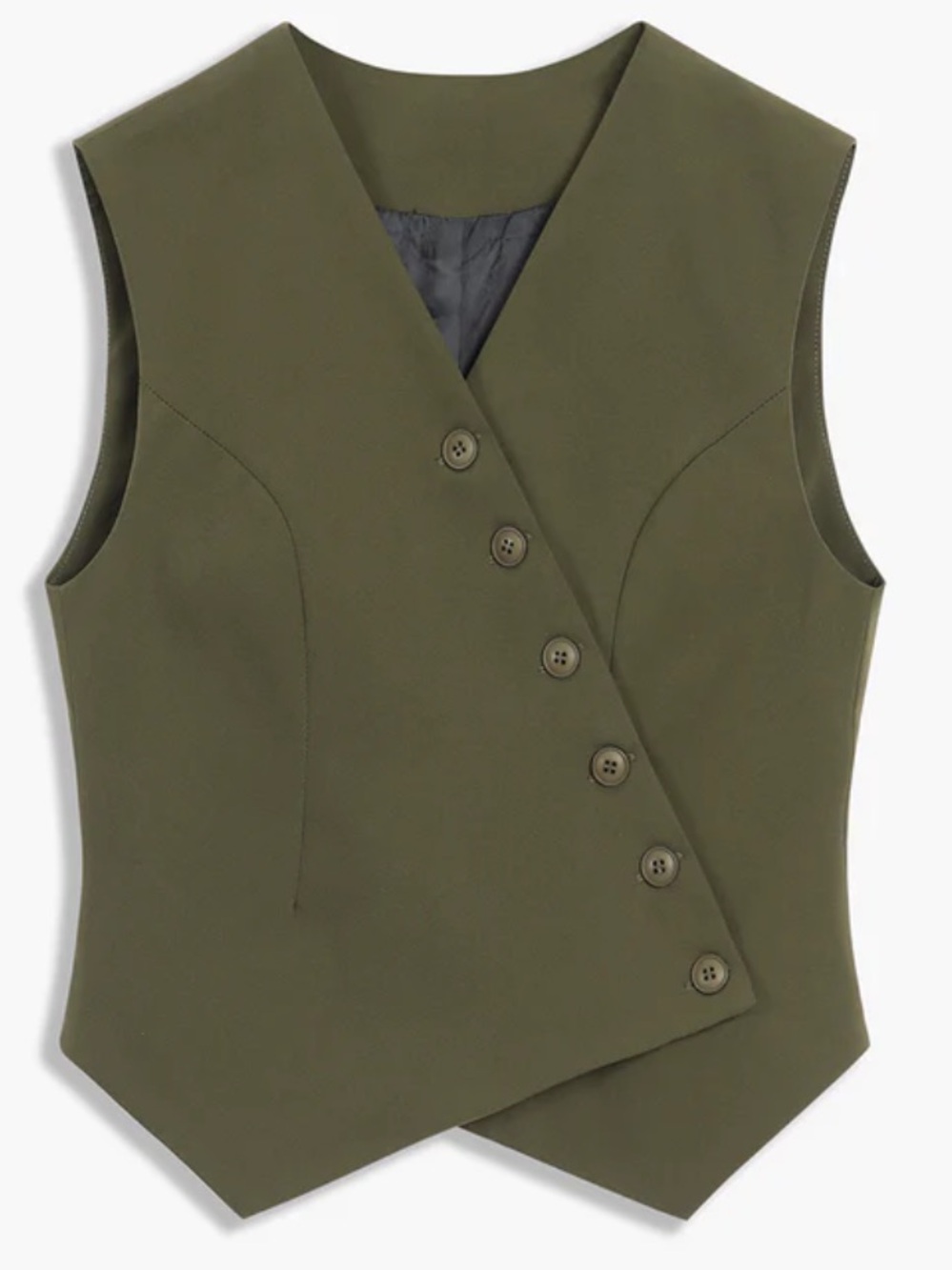 Commense Olive Green Asymmetrical Button Vest